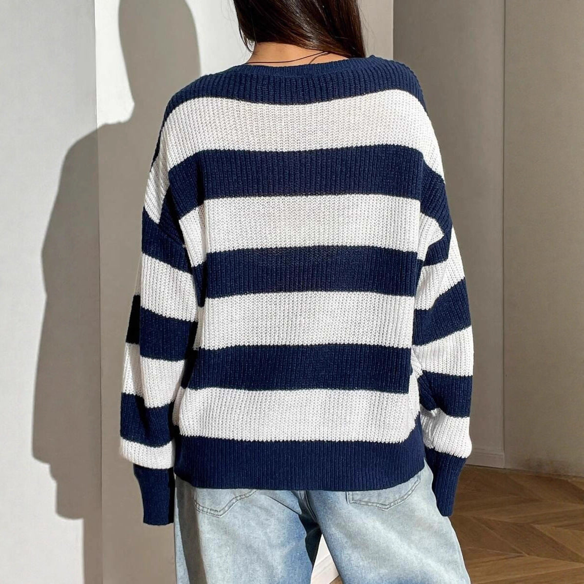 Women's Oversized Striped Crew Neck Casual Sweater