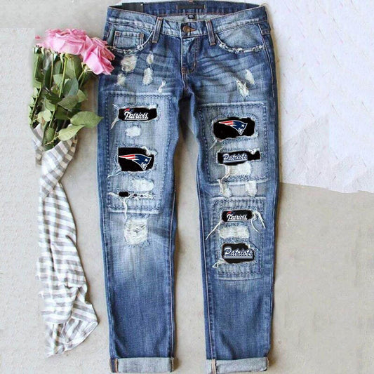 Game Day Football Patch Distressed Straight Leg Jeans