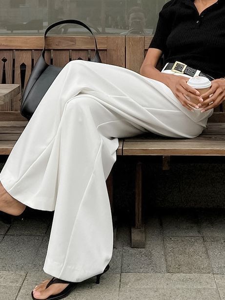 Women's High Waist White Wide Leg Pants Casual Chic