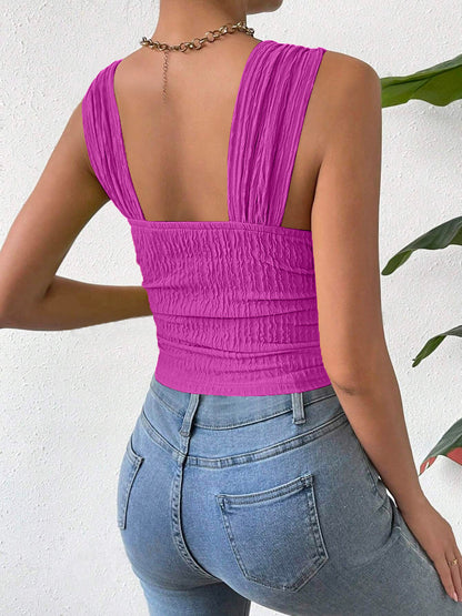 Square Neck Sleeveless Smocked Crop Tank Top