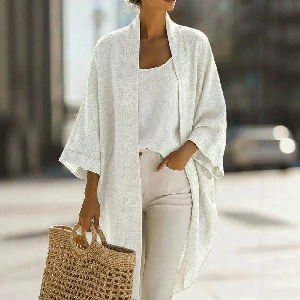 Women's Linen Blend Kimono Cardigan Tank 2 Piece Set