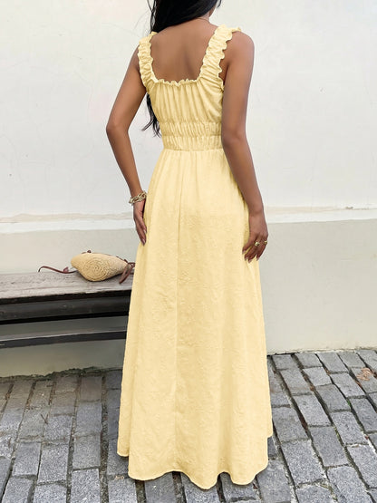 Square Neck Smocked Maxi Dress Ruffle Strap Sundress