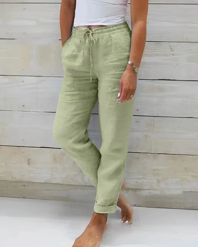 Women's Cotton Linen Drawstring Wide Leg Casual Pants