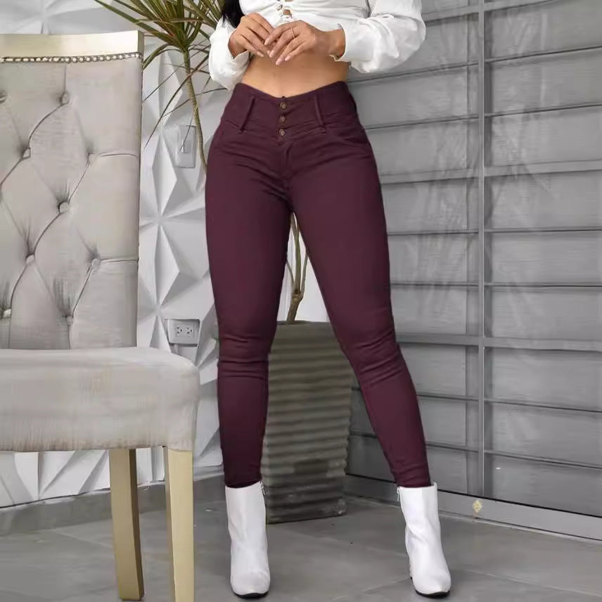 Women's High Waisted Skinny Pants Casual Button Front