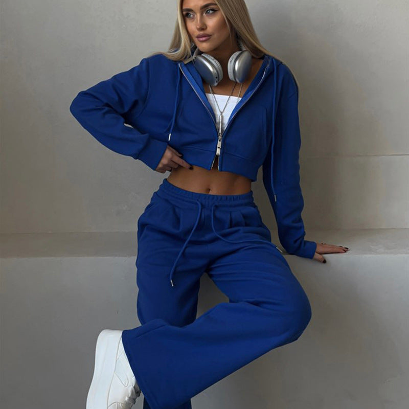 Women's 2 Piece Crop Zip Hoodie Sweatpants Set