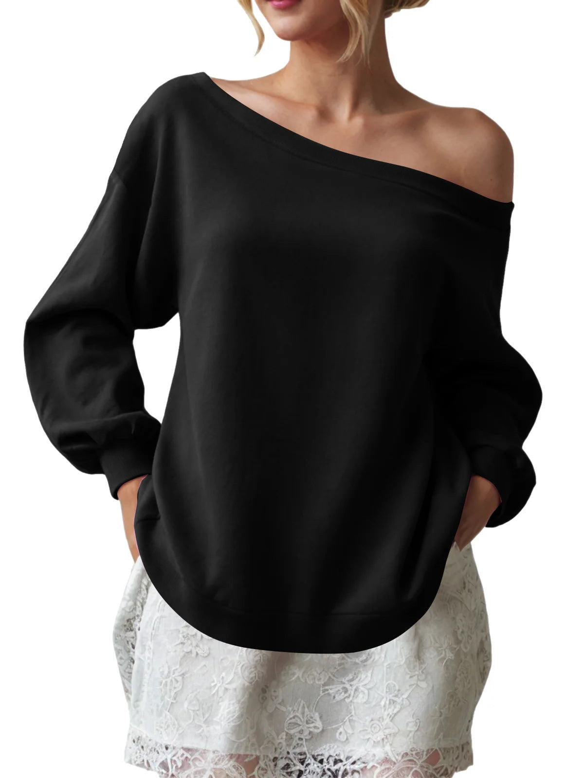 Women's Off Shoulder Sweatshirt Oversized Long Sleeve Top
