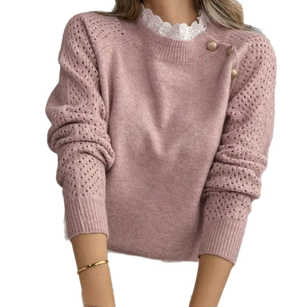 Women's Lace Collar Batwing Sleeve Pullover Sweater