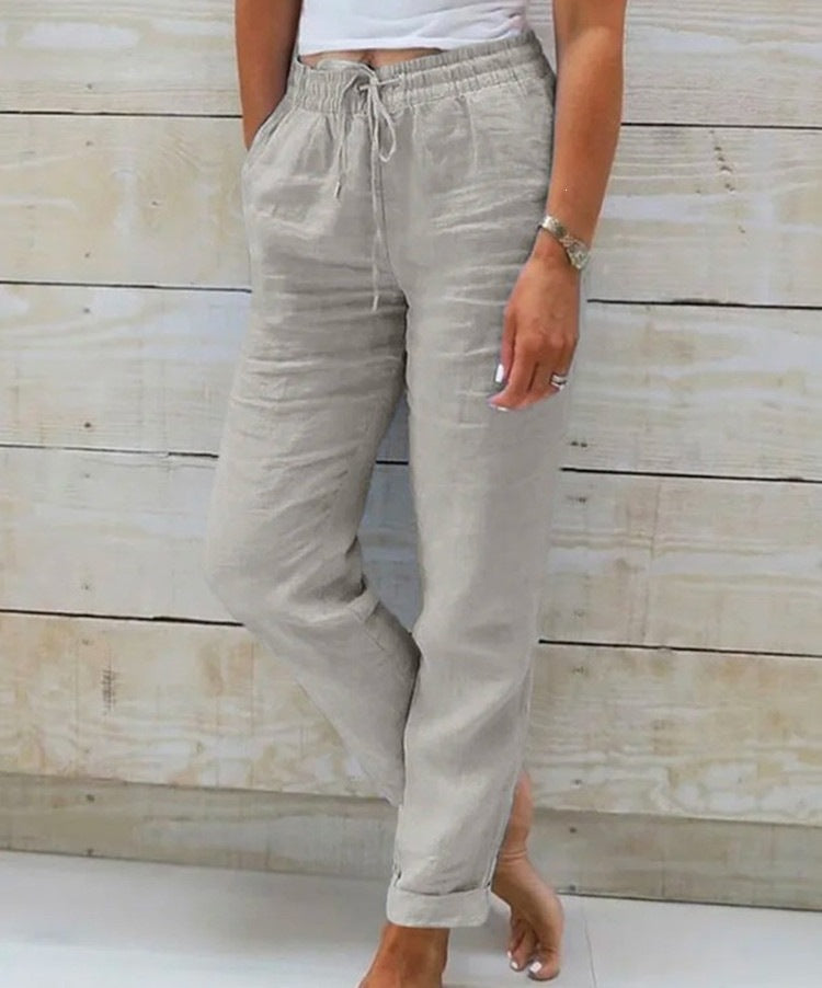 Women's Cotton Linen Drawstring Wide Leg Casual Pants