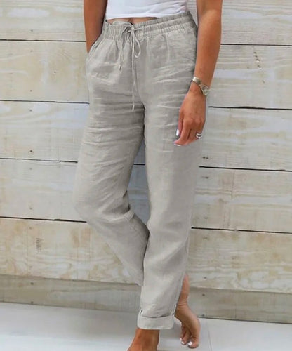 Women's Cotton Linen Drawstring Wide Leg Casual Pants