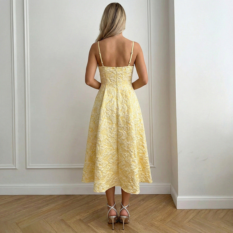 Elegant Jacquard Halter Maxi Dress Summer Backless