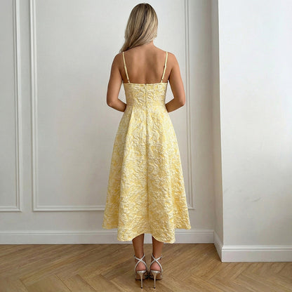 Elegant Jacquard Halter Maxi Dress Summer Backless