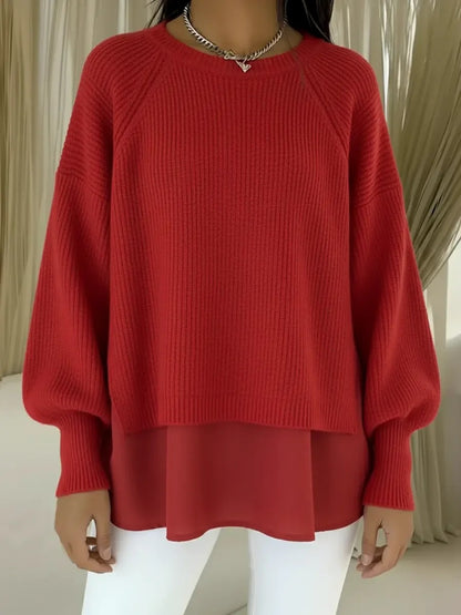 Women's Layered Chiffon Hem Balloon Sleeve Sweater