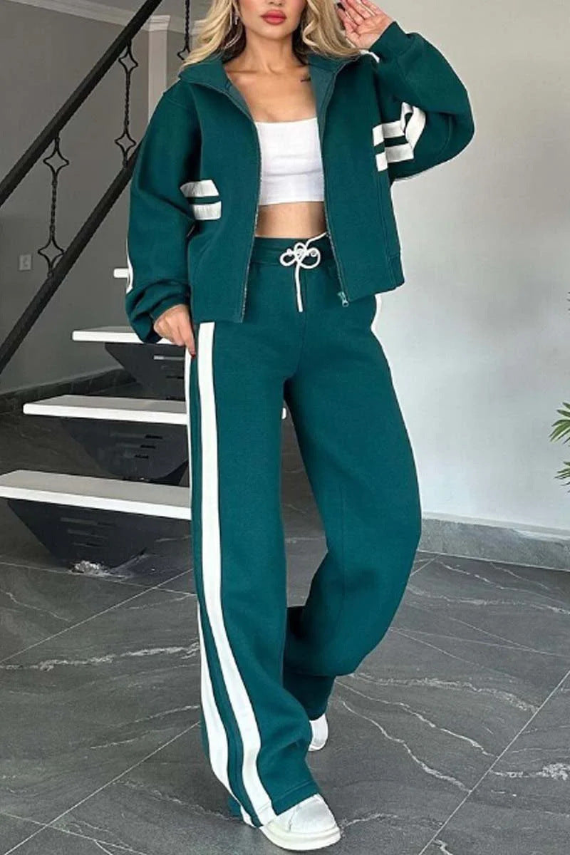 Y2K Striped Zip Up Track Jacket & Pants Set