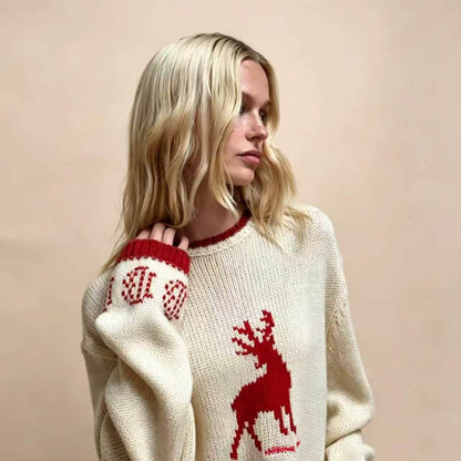 Women's Oversized Reindeer Christmas Crewneck Sweater