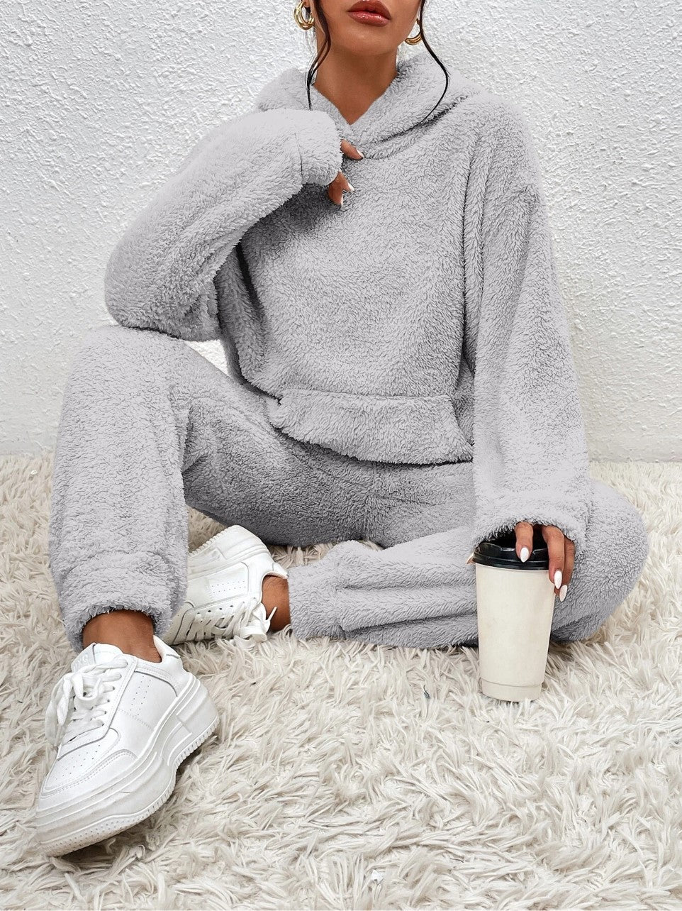 Women's Sherpa Hoodie Jogger Lounge Set
