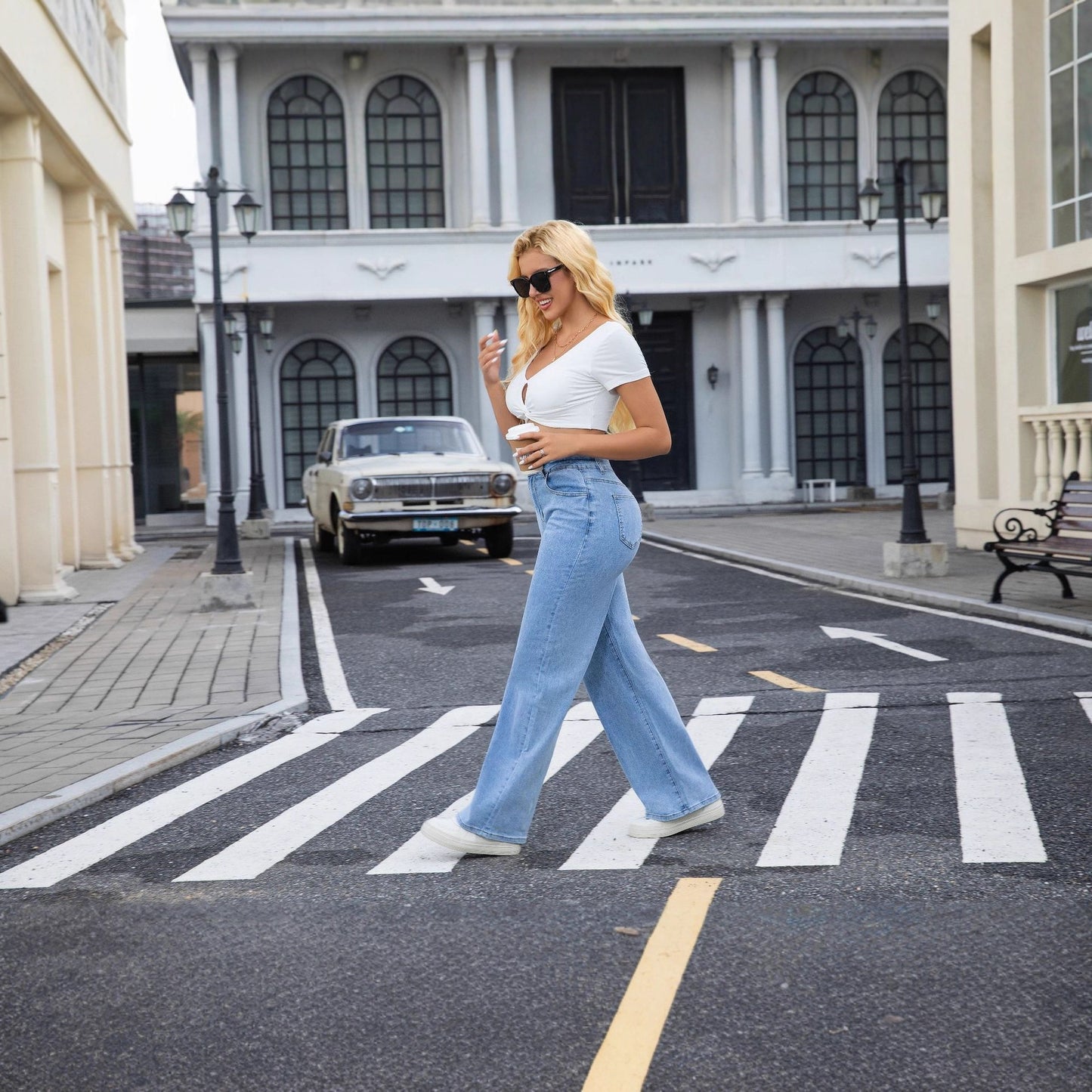 High Waist Vintage Wash Straight Leg Denim Jeans