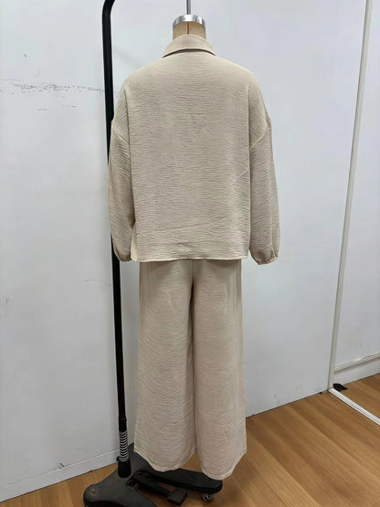 Women's Casual Blouse & Wide Leg Pants Two Piece Set