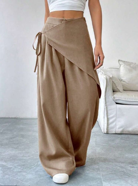 High Waist Asymmetrical Tie Waist Wide Leg Dress Pants