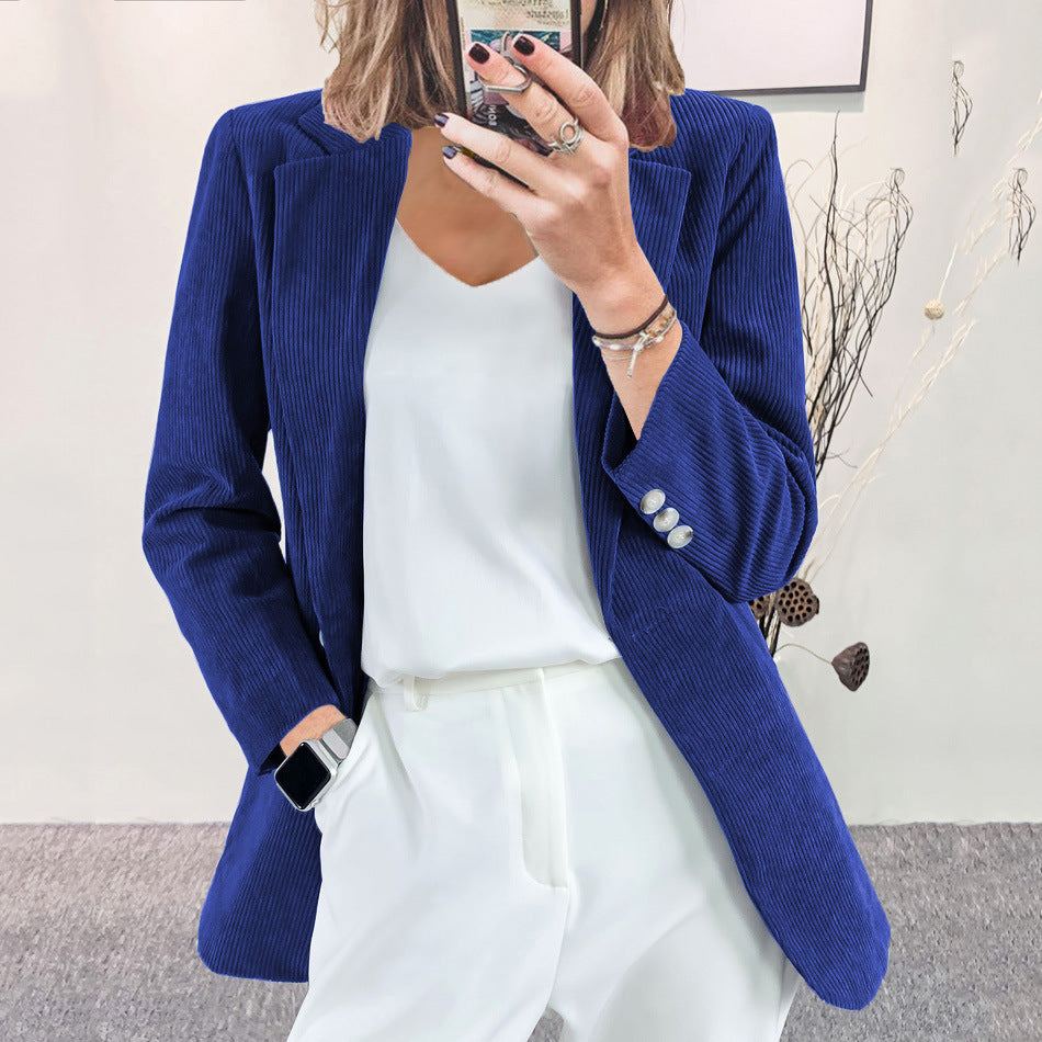 Women's Corduroy Blazer One Button Casual Jacket