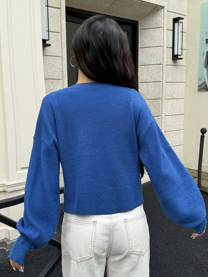 Button Front Long Sleeve Knit Cardigan Sweater Women