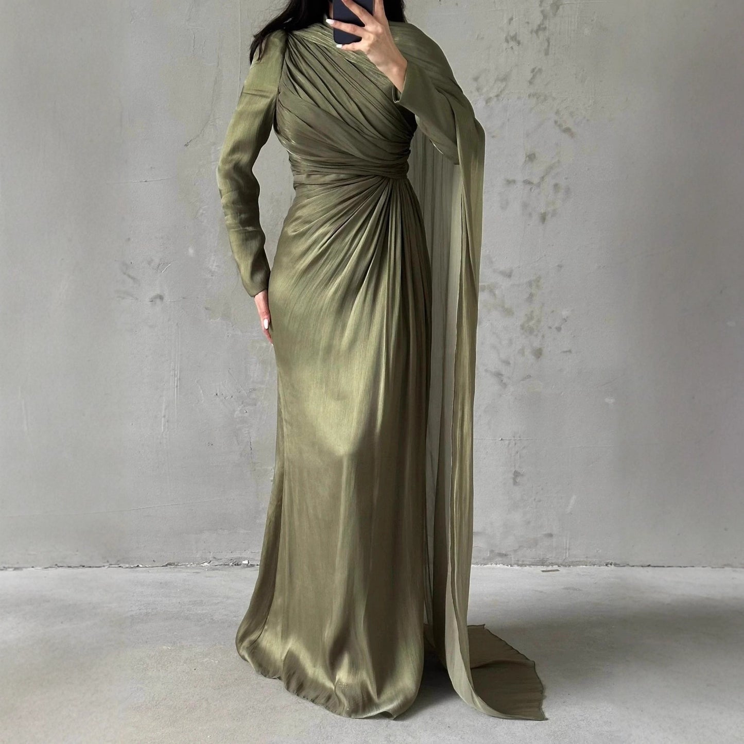 Women's Ruched Long Sleeve Bodycon Maxi Dress