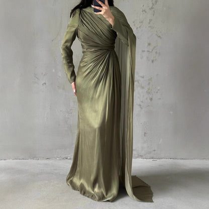 Women's Ruched Long Sleeve Bodycon Maxi Dress