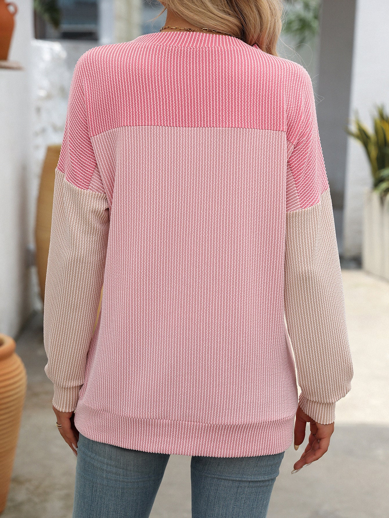 Women’s Colorblock T-Shirt Long Sleeve Loose Top