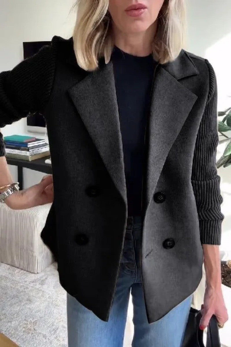 Womens Double Breasted Blazer Knit Sleeve Jacket
