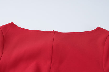 Red Off Shoulder Long Sleeve Mini Dress with Bow Detail