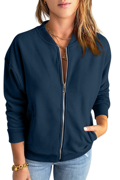 Women's Oversized Zip Up Bomber Jacket Casual