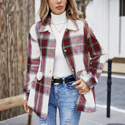 Women's Oversized Plaid Flannel Shacket Long Sleeve