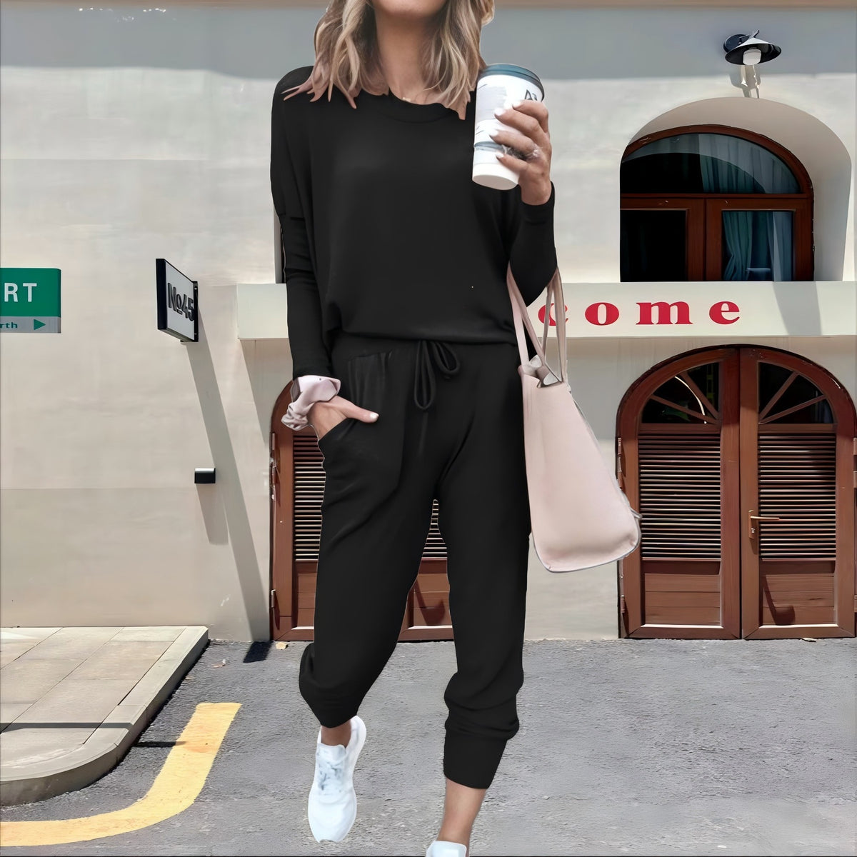 Women's Lounge Set Crew Neck Top Drawstring Joggers