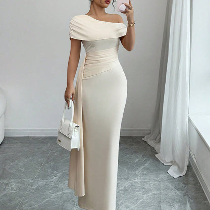 One Shoulder Maxi Dress Ruched Waist Bodycon Fit