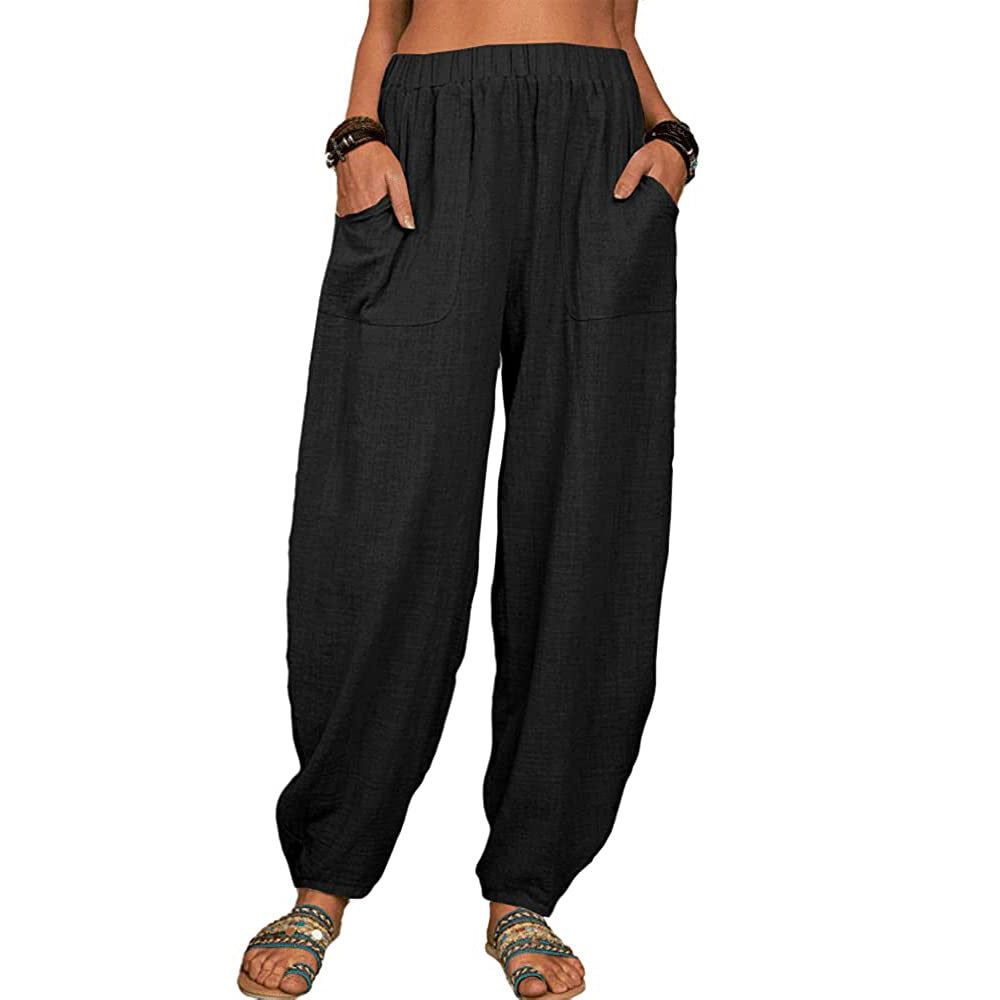 Women's Linen Harem Pants High Waist Loose Casual Boho
