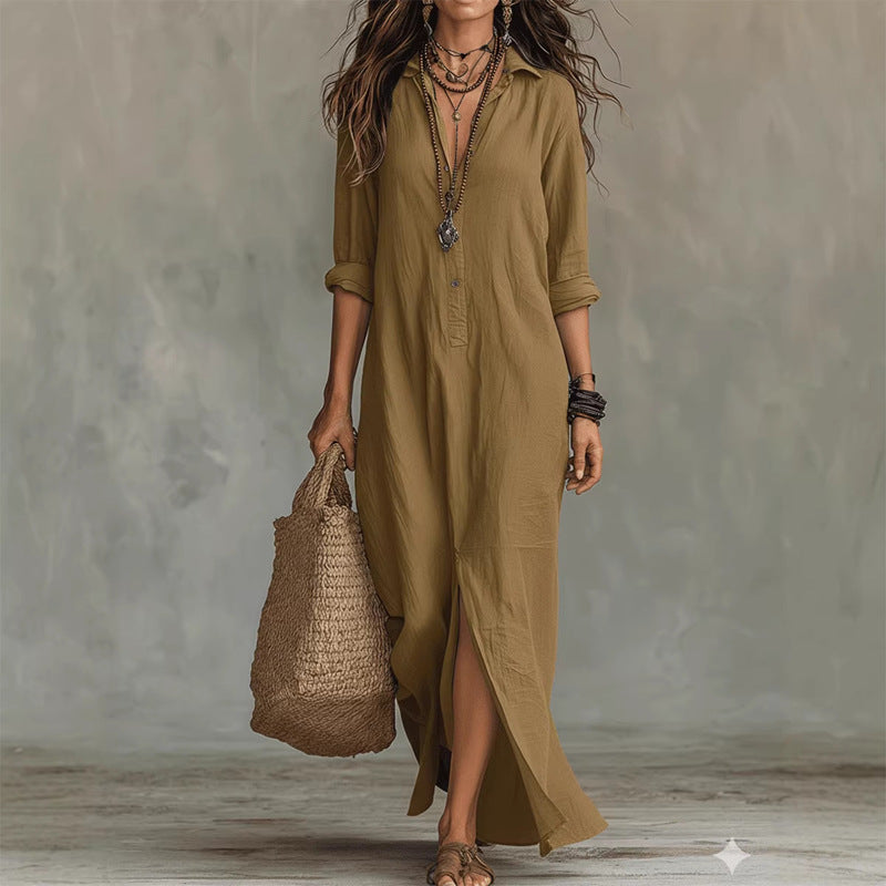 Women's Long Sleeve V Neck Maxi Dress Casual Elegant