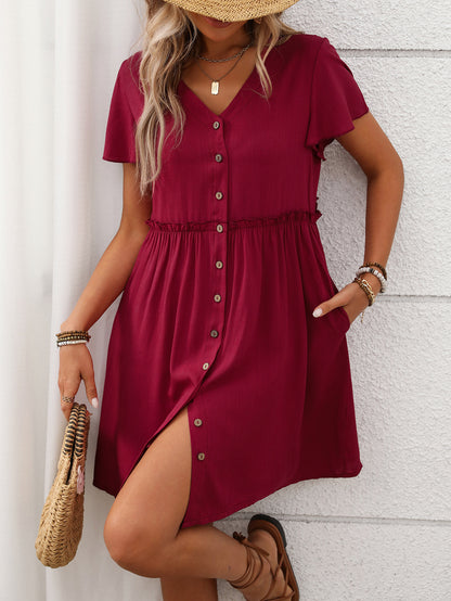Bohemian V-Neck Ruffle Dress