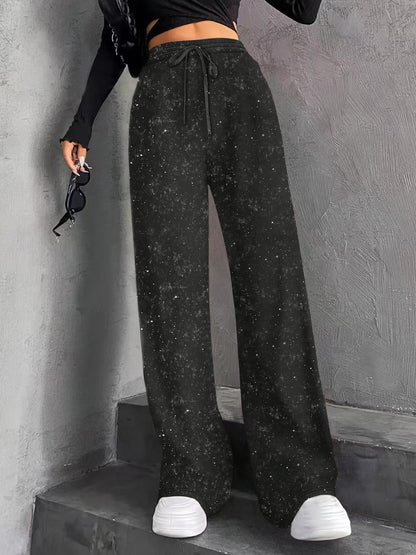 Sparkle Rhinestone Wide Leg Pants Drawstring Waist