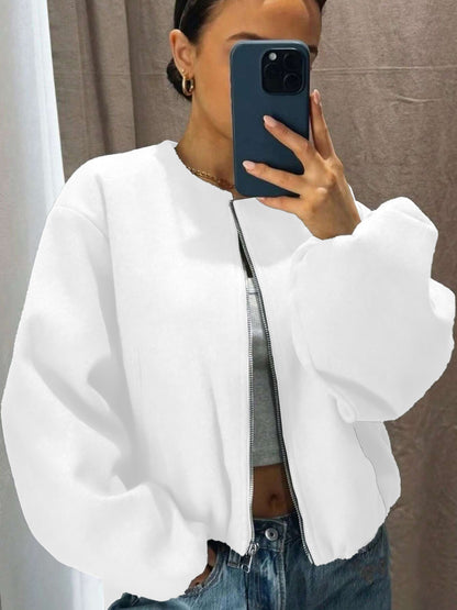 Women's Zip Up Bomber Jacket Lantern Sleeve Streetwear