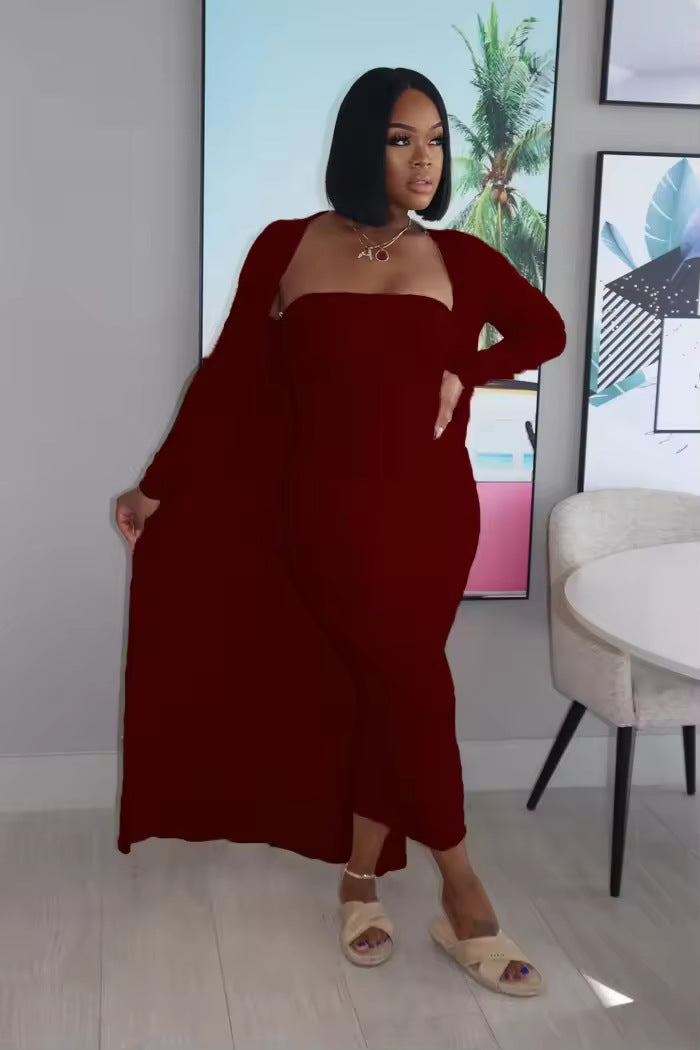 Women's 2 Piece Bodycon Dress Long Cardigan Set