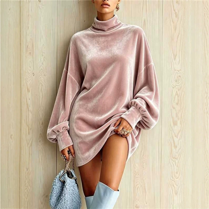Women's Velvet Mock Neck Batwing Tunic Sweatshirt