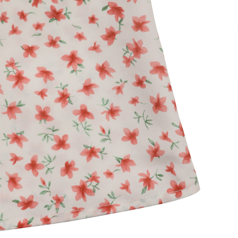 Floral Puff Sleeve V-Neck Backless Mini Summer Dress