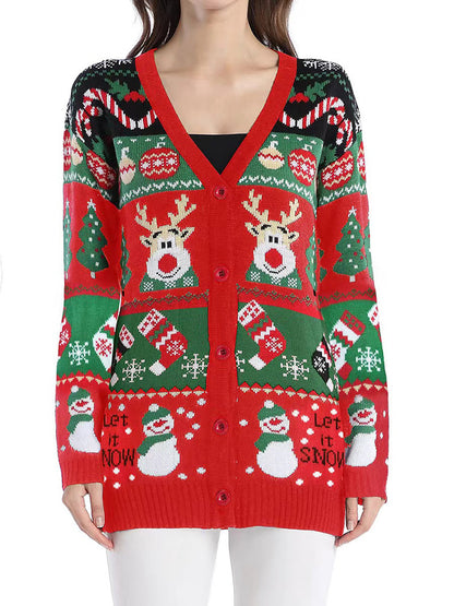 Christmas Knit Cardigan Sweater Women Button Down Outerwear