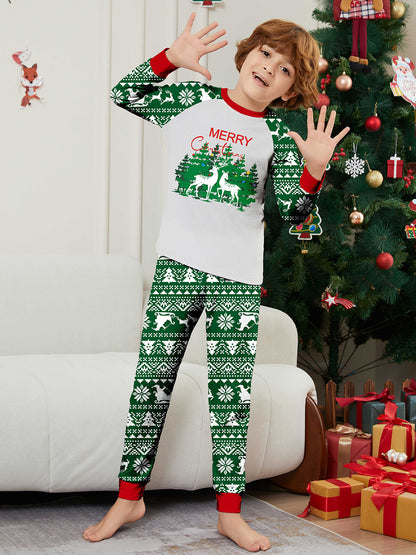 Christmas Deer Letter Striped Parent-child Dress Printed Christmas Pajamas