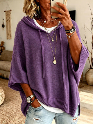 Oversized Knit Hoodie Sweater Women Loose Pullover