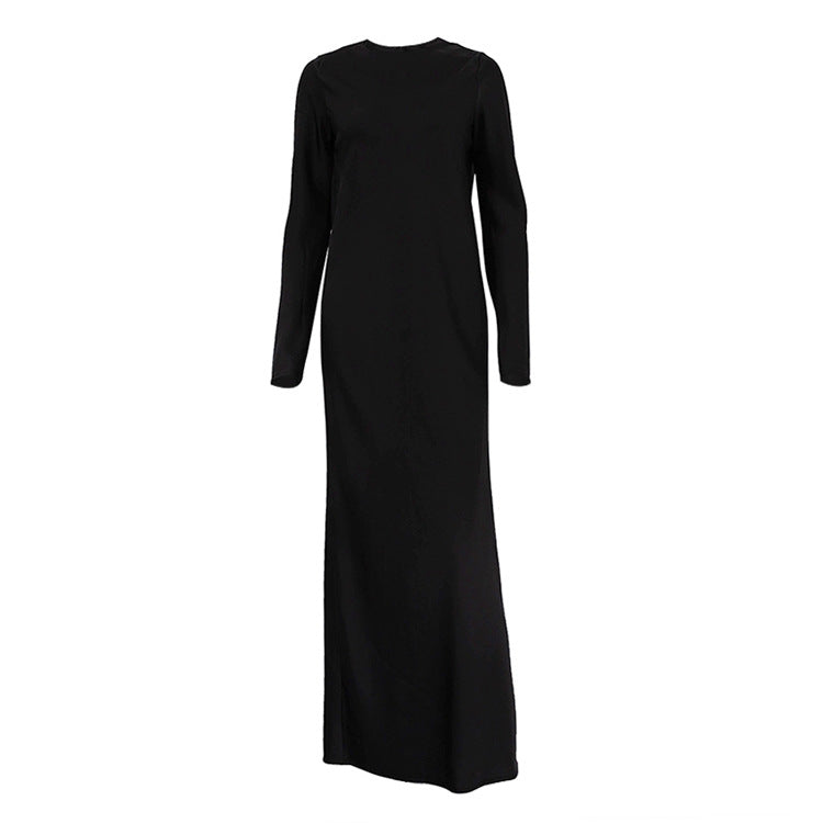 Elegant Satin Long Sleeve Bodycon Maxi Dress