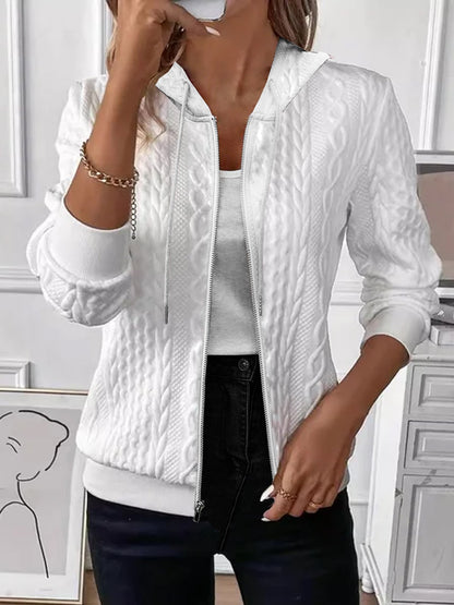 Womens Cable Knit Zip Up Hoodie Slim Fit Jacket