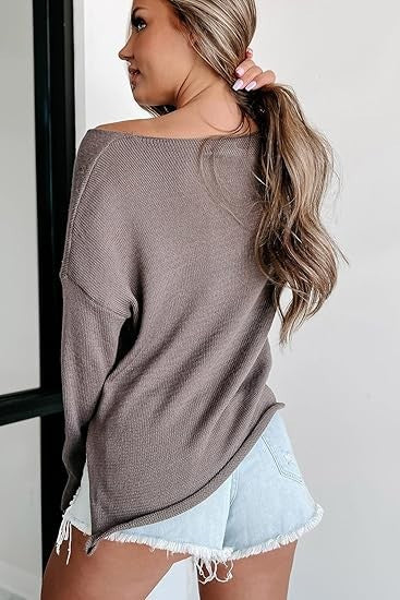 Women's Graphic Crew Neck Side Slit Knit Sweater