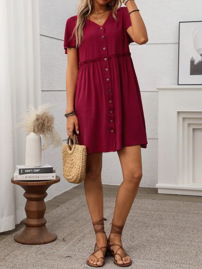 Bohemian V-Neck Ruffle Dress