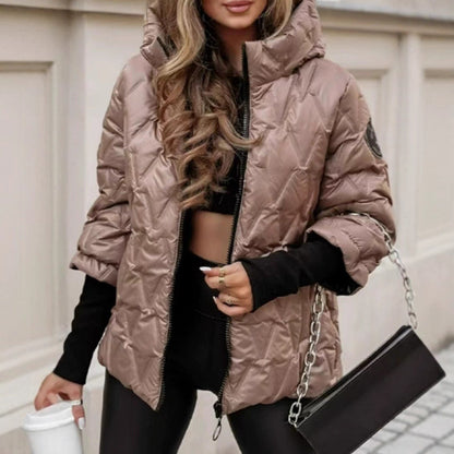 Women's Hooded Quilted Puffer Jacket Zip Up Coat