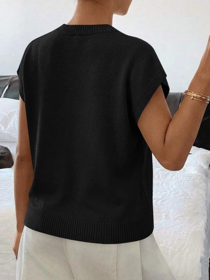 Floral Knit Sweater Short Sleeve Textured Summer Top